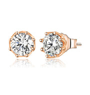 14K Gold Plated Solitaire Round Clear CZ Stud Earring