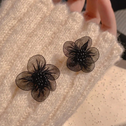 Black Dominated Earrings, Crystal Earrings, Fashion Earrings 2024, Lace Flower Long Earrings, Trendy Women's Earrings, Unique Earrings Gift