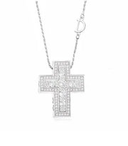 925 Silver Necklace, Sterling Silver Necklace, Women's Necklace, Double Cross Necklace, Belle Epoque Zircon Pendant Necklace Jewelry Gift