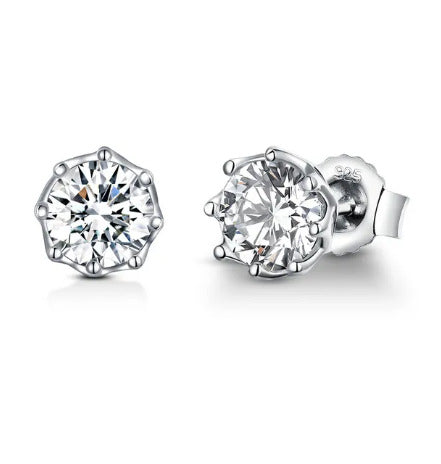 14K Gold Plated Solitaire Round Clear CZ Stud Earring