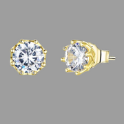 14K Gold Plated Solitaire Round Clear CZ Stud Earring