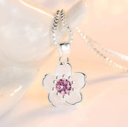 925 Silver Chain Necklace, Pink Purple Peach Blossom Jewelry, Luxury Necklace For Women, Party Wear Jewelry, Wedding Necklace Gift