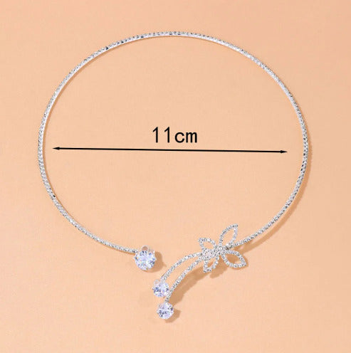 Exquisite Rhinestone Butterfly Necklace, Adjustable Open Collar Jewelry, Crystal Round Choker Necklace, Butterfly Collar Torques Jewelry