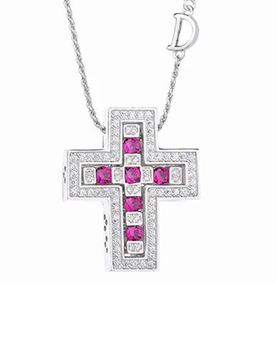 925 Silver Necklace, Sterling Silver Necklace, Women's Necklace, Double Cross Necklace, Belle Epoque Zircon Pendant Necklace Jewelry Gift