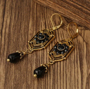 Antique Gold Color Long Water Drop Tassel Earrings For Women, Black Stone Dangle Earrings, Women's Fashion Jewelry, Earrings For Women Gift