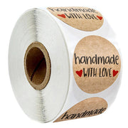 100-500pcs Vintage Kraft Paper Stickers & Handmade With Love Stickers