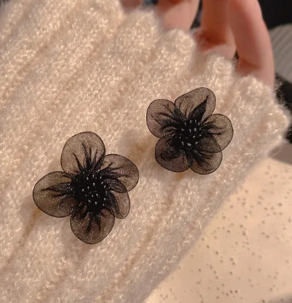 Black Dominated Earrings, Crystal Earrings, Fashion Earrings 2024, Lace Flower Long Earrings, Trendy Women's Earrings, Unique Earrings Gift