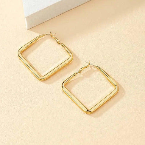 2023 Fashion Gold Color Big Square Hoop Earrings For Women And Exaggerated Metal Earrings