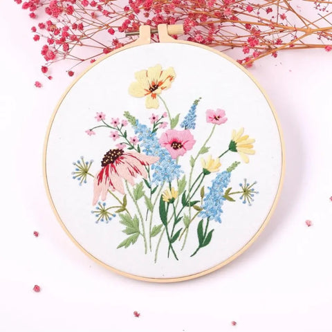 Embroidery Kit For Beginner & Full Kit Floral Embroidery with Needlepoint Hoop