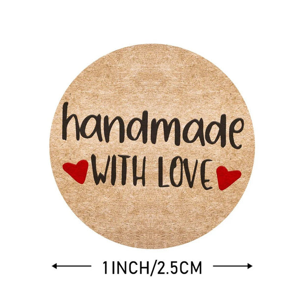 100-500pcs Vintage Kraft Paper Stickers & Handmade With Love Stickers