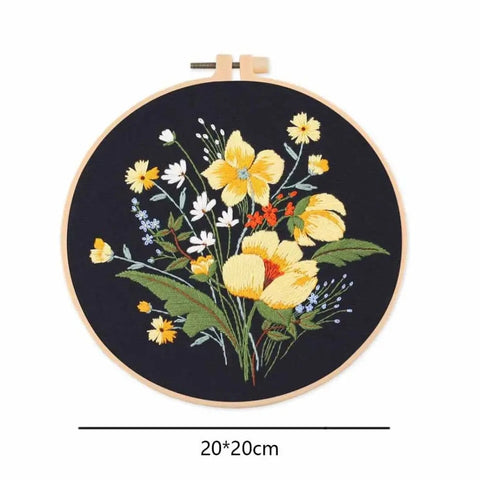 Embroidery Kit For Beginner & Full Kit Floral Embroidery with Needlepoint Hoop