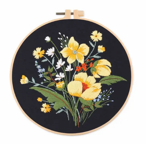 Embroidery Kit For Beginner & Full Kit Floral Embroidery with Needlepoint Hoop