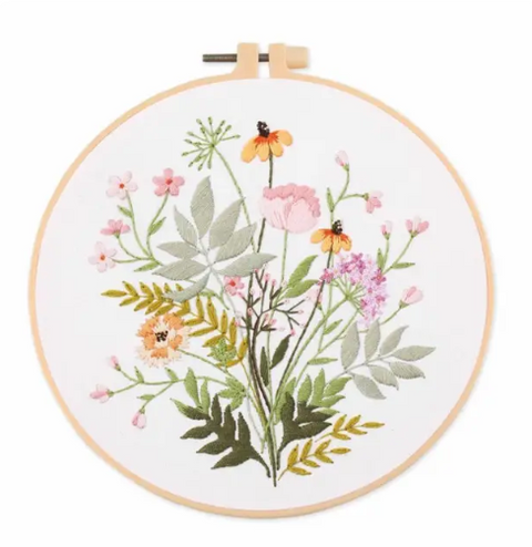 Embroidery Kit For Beginner & Full Kit Floral Embroidery with Needlepoint Hoop