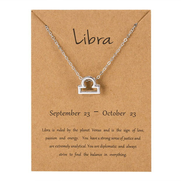 Zodiac Sign Pendant Necklace for Women 12 Constellation Jewelry Choker Charm Silver Color Chain Birthday Card Gift Female Collar