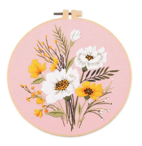 Embroidery Kit For Beginner & Full Kit Floral Embroidery with Needlepoint Hoop