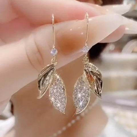 New Fashion Crystal Leaf Tassel Drop Earrings For Women, Cubic Zirconia Dangle Earring, Leaf Design Jewelry, Wedding Jewelry Gifts For Women