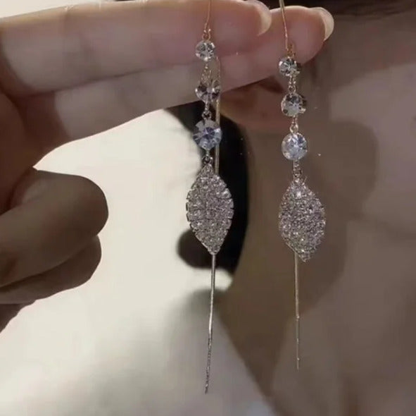 New Fashion Crystal Leaf Tassel Drop Earrings For Women, Cubic Zirconia Dangle Earring, Leaf Design Jewelry, Wedding Jewelry Gifts For Women