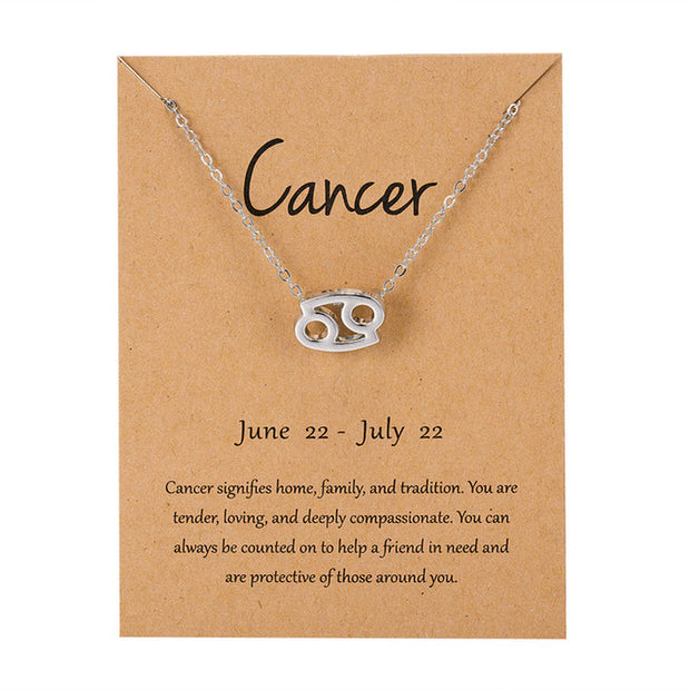 Zodiac Sign Pendant Necklace for Women 12 Constellation Jewelry Choker Charm Silver Color Chain Birthday Card Gift Female Collar