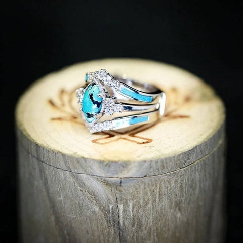 Retro Diamonds Turquoise Three-piece Ring Set