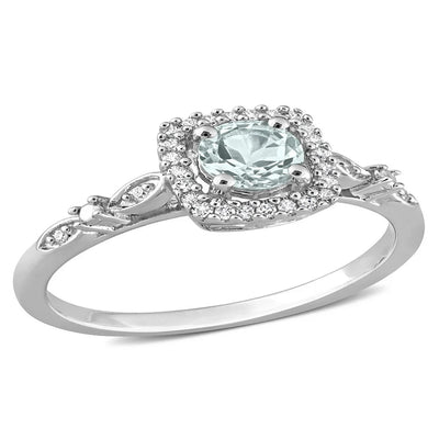 Women'S 3/8 Carat T.G.W. Aquamarine and 1/10 Carat T.W. Diamond Sterling Silver Halo Engagement Ring