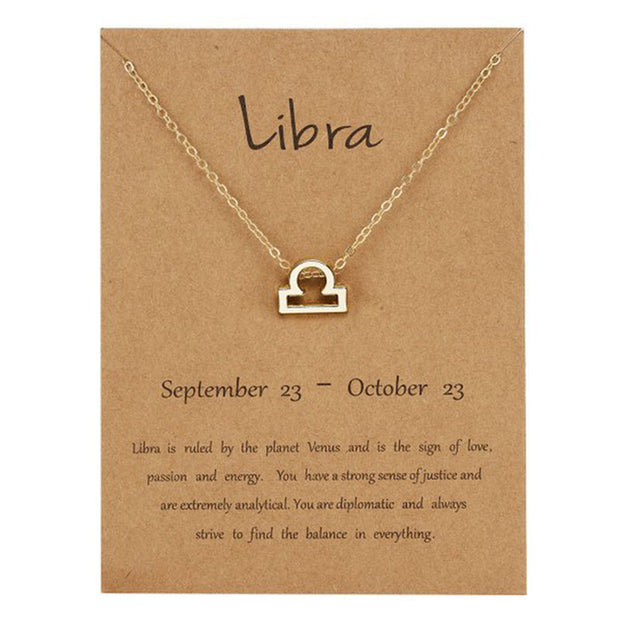 Zodiac Sign Pendant Necklace for Women 12 Constellation Jewelry Choker Charm Silver Color Chain Birthday Card Gift Female Collar