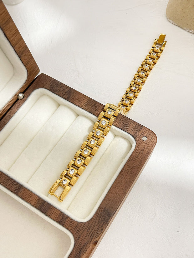 White Diamond Titanium Steel Watch Chain 18K Gold Non-fading Bracelet