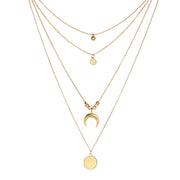 Vintage Crystal Pendant Fashion Personality Moon Disc Multilayer Pendant Necklaces Gold