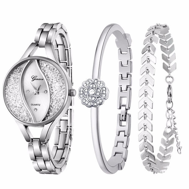 Women'S Diamond Wristwatch Bangle Bracelet Jewelry Set Analog Quartz Wrist Watch for Ladies