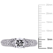 Women'S Engagement Anniversary Bridal 1 5/8 CT T.G.W. Round-Cut Created White Sapphire Sterling Silver Engagement Ring with Pave Setting and Milgrain Detail