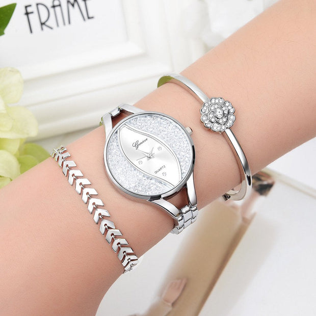 Women'S Diamond Wristwatch Bangle Bracelet Jewelry Set Analog Quartz Wrist Watch for Ladies