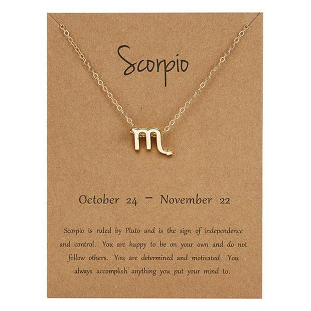 Zodiac Sign Pendant Necklace for Women 12 Constellation Jewelry Choker Charm Silver Color Chain Birthday Card Gift Female Collar