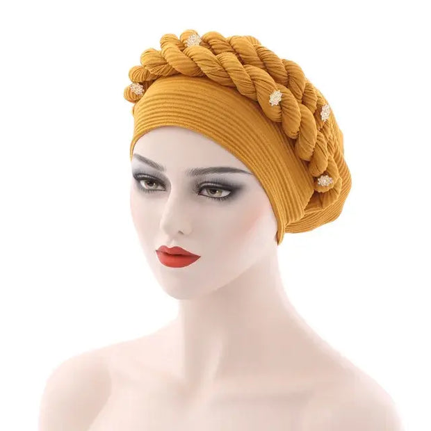 Double Braid Diamonds Turban, Elegant Head Wrap, Glamour Turban, Stylish Turban Hat, Dazzling Hair Turban, Trendy Turban Hat, Luxury Head Turban Gift For Women