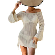 Solid Color Knitted Beach Dress Women Swimsuit Crochet Swim Cover Up Summer Bathing Suit Swimwear Knit Pullover Beach Dress