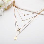 Vintage Crystal Pendant Fashion Personality Moon Disc Multilayer Pendant Necklaces Gold