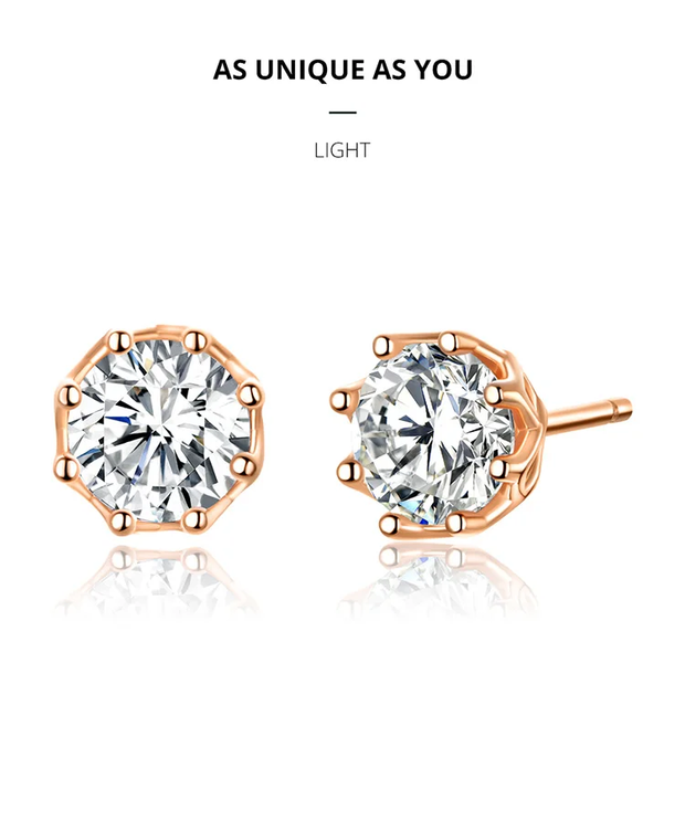 14K Gold Plated Solitaire Round Clear CZ Stud Earring