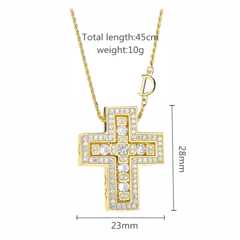 925 Silver Necklace, Sterling Silver Necklace, Women's Necklace, Double Cross Necklace, Belle Epoque Zircon Pendant Necklace Jewelry Gift