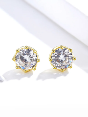 14K Gold Plated Solitaire Round Clear CZ Stud Earring