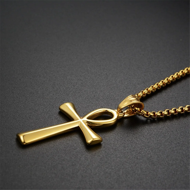 Ancient Egypt Ankh Cross Charm Pendant Gold Silver Color Stainless Steel Amulet Necklaces For Women, Men Egyptian Jewelry Gift, Gift For Her