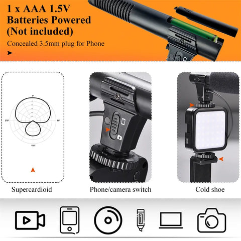 Vlogging Kit, Smartphone Video Kit V1+ Vlogging Kit with Tripod, Grip, Shotgun Microphone, LED Light and Wireless Remote - YouTube Equipment Compatible with iPhone, Android Samsung Galaxy, Note - Vlogging Gear