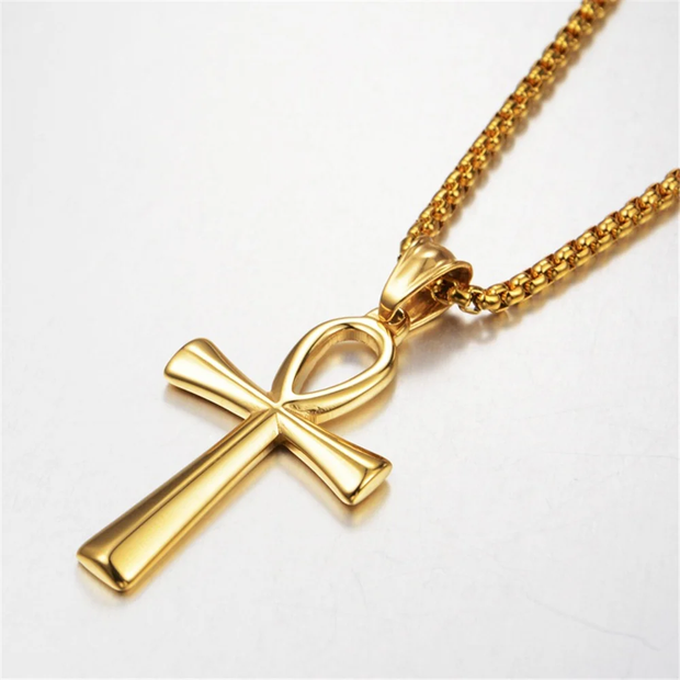 Ancient Egypt Ankh Cross Charm Pendant Gold Silver Color Stainless Steel Amulet Necklaces For Women, Men Egyptian Jewelry Gift, Gift For Her