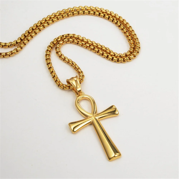 Ancient Egypt Ankh Cross Charm Pendant Gold Silver Color Stainless Steel Amulet Necklaces For Women, Men Egyptian Jewelry Gift, Gift For Her