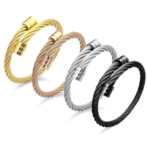 Crainoc Titanium Steel Bracelet & Adjustable Woven Steel Wire