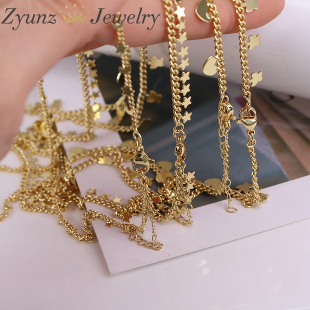 10pcs Gold Color Heart Star Butterfly Shape Chain Necklace