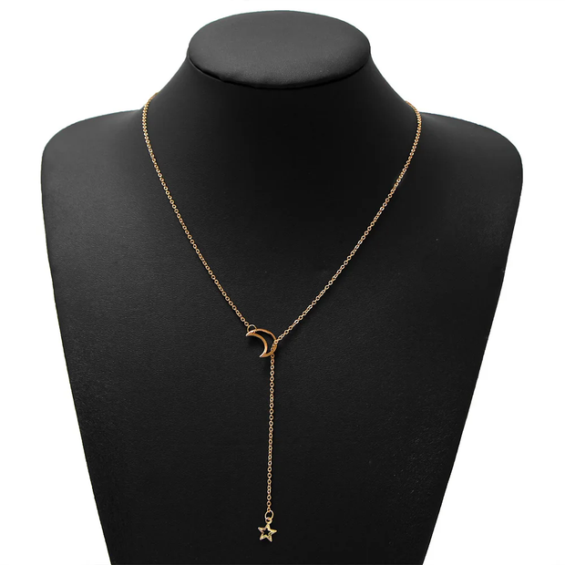 New Simple Moon Star Pendant Choker Necklace, Women's Party Jewelry, Gold Charm Necklace, Necklace For Women Party Jewelry, Gift For Her