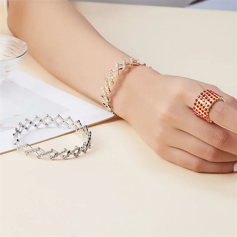 New Design 2 In 1 Magic Retractable Ring Bracelet For Women Colourful Zircon Stretchable Twist Folding Rings Bracelets Jewelry