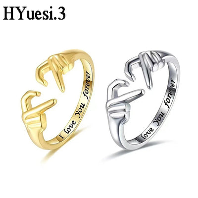 I Love You Forever Heart Claddagh Rings Couples Adjustable Open Finger Ring For Women Men Valentine'S Day Friendship Jewelry