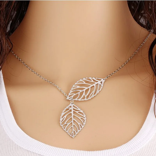 New Fashion Double Leaves Women Necklace, Leaf Pendant Necklace, Women Fashion Jewelry, Clavicle Necklace, Leaf Charm Necklace, Gift for Her