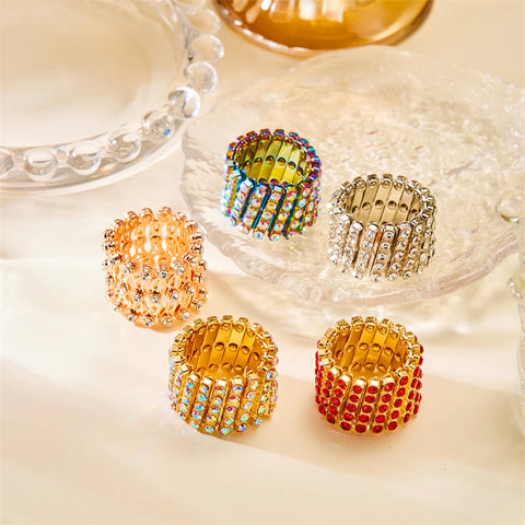 New Design 2 In 1 Magic Retractable Ring Bracelet For Women Colourful Zircon Stretchable Twist Folding Rings Bracelets Jewelry