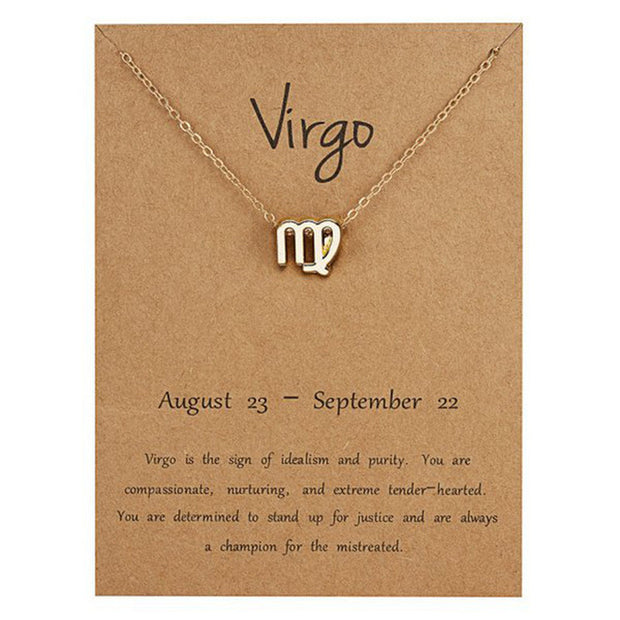 Zodiac Sign Pendant Necklace for Women 12 Constellation Jewelry Choker Charm Silver Color Chain Birthday Card Gift Female Collar