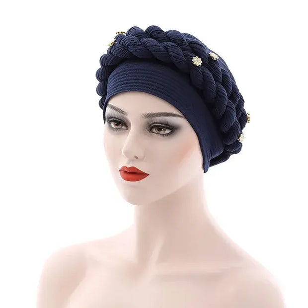 Double Braid Diamonds Turban, Elegant Head Wrap, Glamour Turban, Stylish Turban Hat, Dazzling Hair Turban, Trendy Turban Hat, Luxury Head Turban Gift For Women